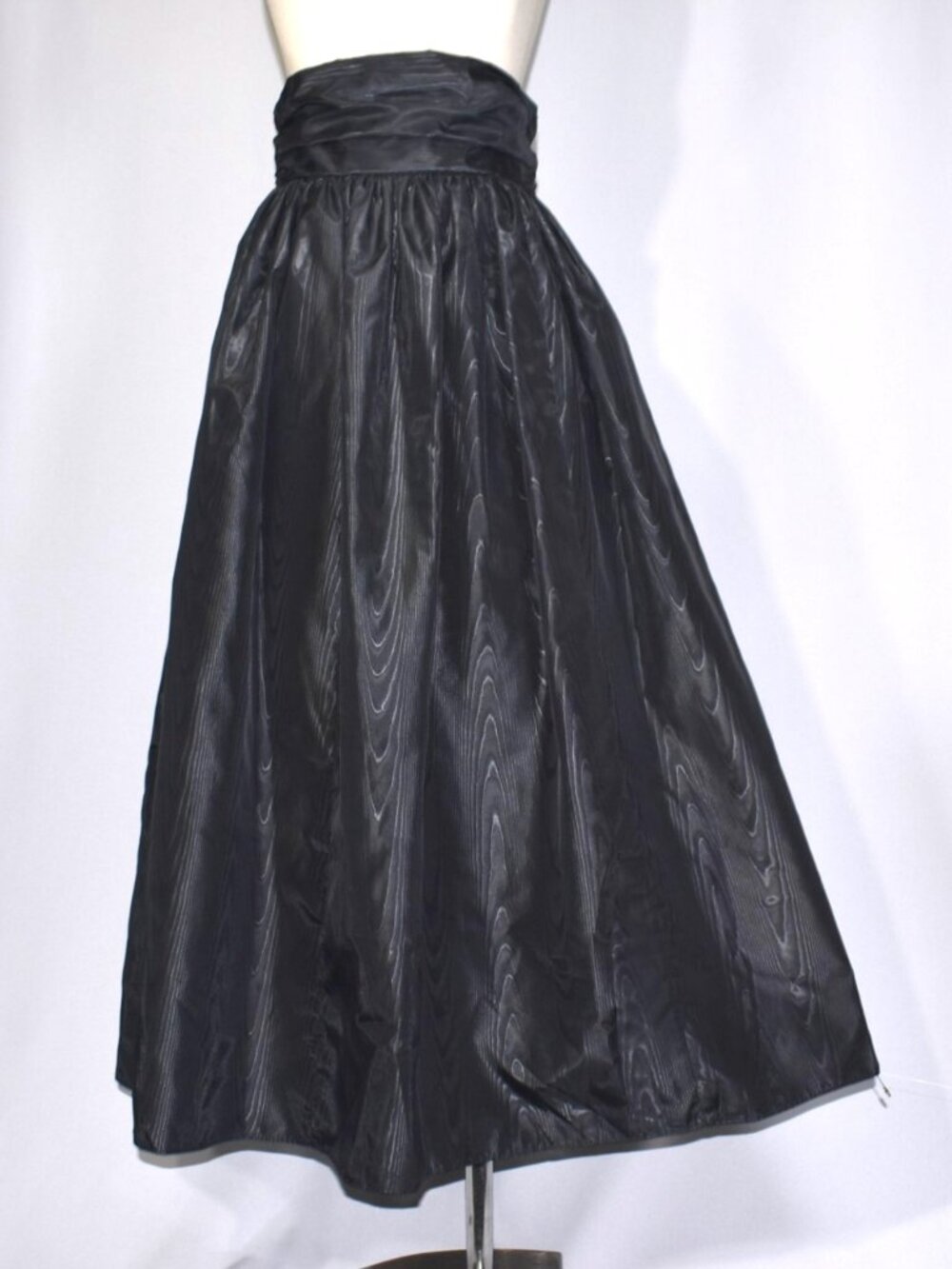 Vintage 1980s Laura Ashley Black Moiré Taffeta Maxi Skirt Bow Back NOS S